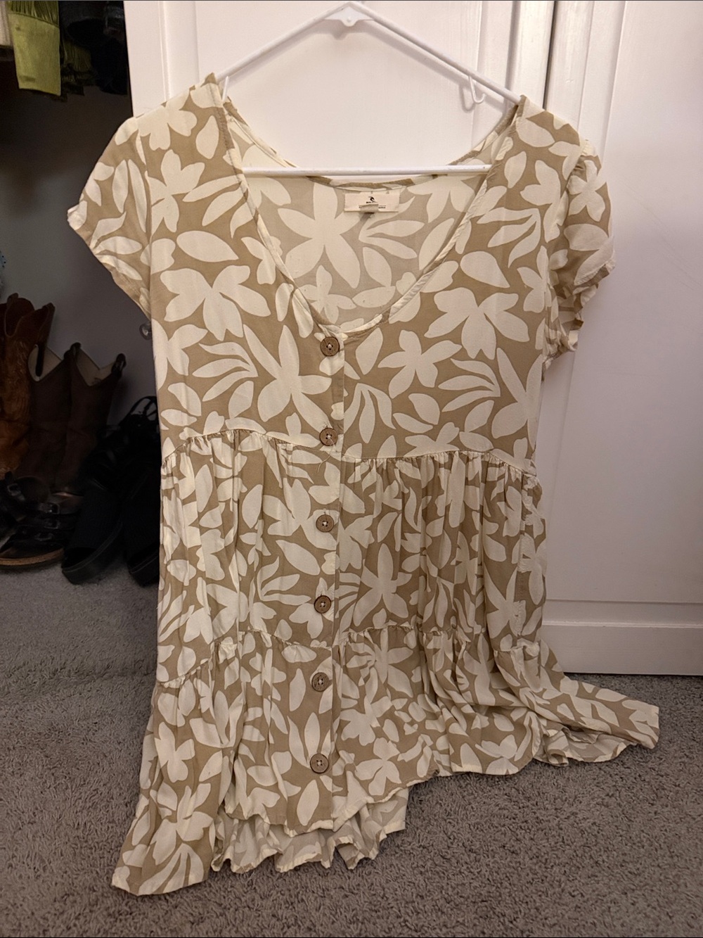Rip Curl Beige and White Floral Mini Dress